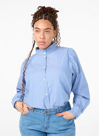 Striped shirt blouse with ruffles, Princess Blue W. St., Model
