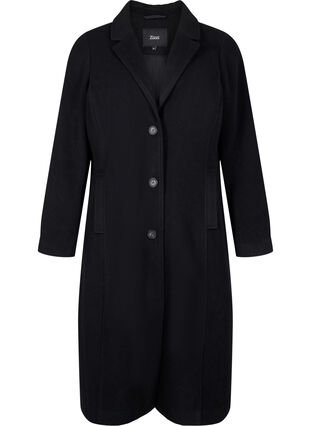 Zizzifashion Long wool coat with pockets, Black, Packshot image number 0