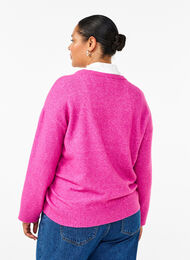 Knitted blouse with a round neck and center seam, Fuchsia Red Mel., Model