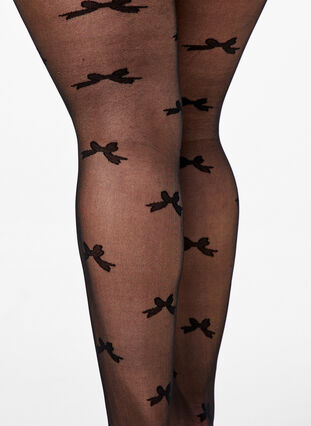 Zizzifashion 30 denier tights with bow pattern, Black, Model image number 2