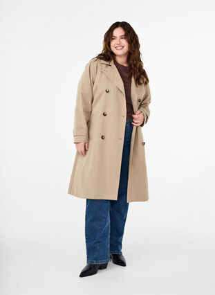 Zizzifashion Classic long trench coat with belt, Chinchilla, Model image number 3