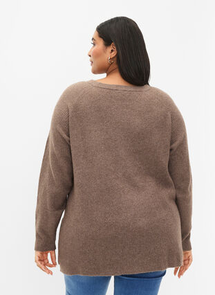 Zizzifashion Melange pullover with side slit, Walnut/White Mel., Model image number 1