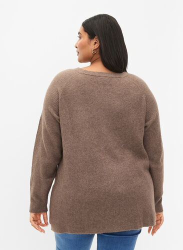 Zizzifashion Melange pullover with side slit, Walnut/White Mel., Model image number 1