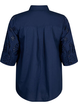 Zizzifashion Shirt blouse with embroidery anglaise and 3/4 sleeves, Navy Blazer, Packshot image number 1