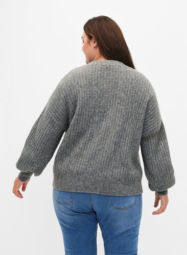 Zizzifashion Melange cardigan in rib knit, Light Grey Melange, Model image number 1