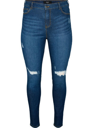 Zizzifashion Super slim Amy jeans with destroy and high waist, Dark blue, Packshot image number 0