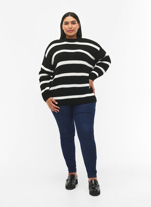 Zizzifashion FLASH - Striped Knit Sweater, Black/White Stripe, Model image number 2