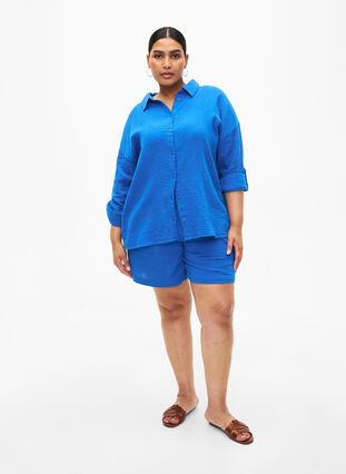 Zizzifashion Shirt with cotton muslin collar, Victoria blue, Model image number 2