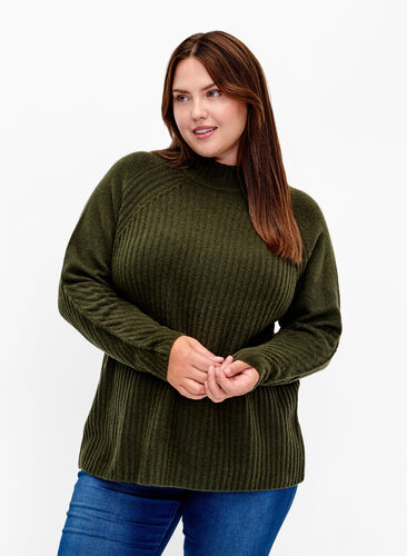 Zizzifashion Turtleneck sweater with ribbed texture, Forest Night Mel., Model image number 0