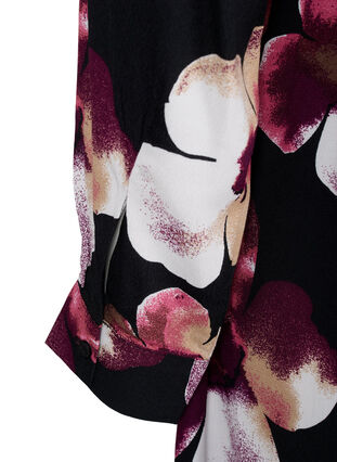 Zizzifashion Viscose dress with print and long sleeves, Black Pink FlowerAOP, Packshot image number 3