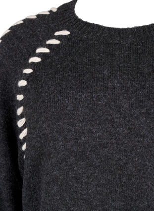 Zizzifashion Knitted blouse with stitching, Dark Grey White Mel., Packshot image number 2