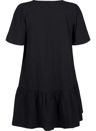 Zizzifashion Cotton short-sleeved dress with a-line cut, Black, Packshot image number 1