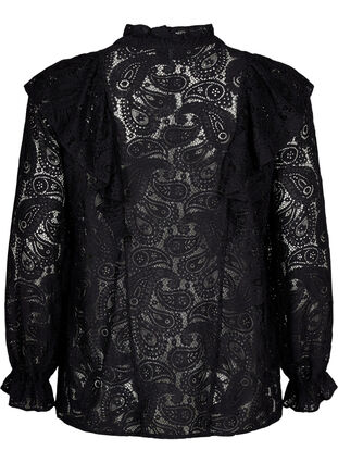 Zizzifashion Lace shirt blouse with ruffle detail, Black, Packshot image number 1