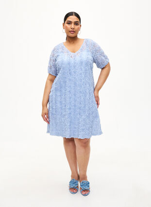Zizzifashion Party dress with 3D flowers, Cashmere Blue, Model image number 2