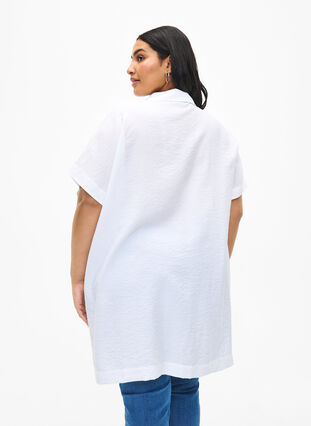 Long viscose shirt with short sleeves, Bright White, Model image number 1