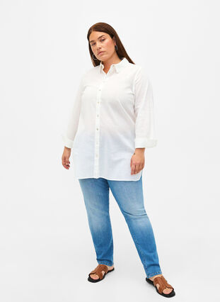 Zizzifashion Long shirt in linen and cotton, Bright White, Model image number 2