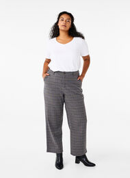 Checked trousers with high waist and straight legs, Check, Model