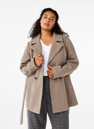 Short wool jacket with belt, Desert Taupe Mel., Model