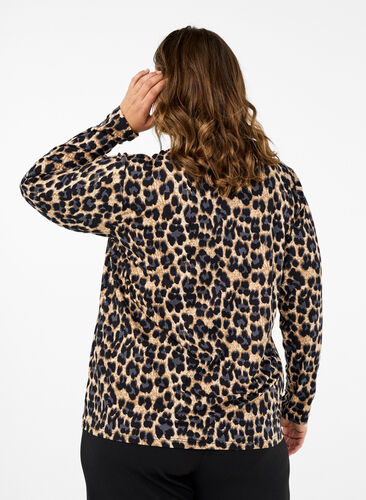 Zizzifashion FLASH - Long sleeve blouse with turtleneck, Leopard Print , Model image number 1