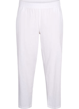 Zizzifashion Plain cotton trousers with linen, Bright White, Packshot image number 0
