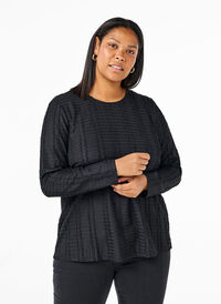 Long-sleeved blouse with texture, Black, Model