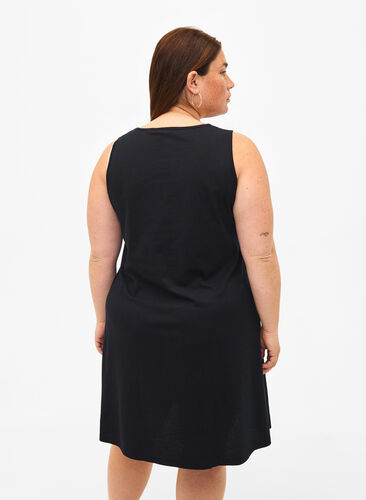 Zizzifashion Sleeveless cotton dress with a-shape, Black W. Summer, Model image number 1