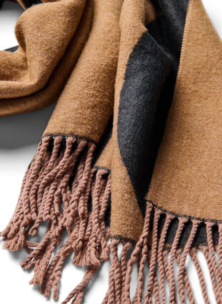 Zizzifashion Soft scarf with fringe, Black/T. Brown, Packshot image number 1