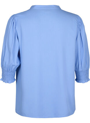 Zizzifashion Viscose blouse with smock and ruffle detail, Cornflower Blue, Packshot image number 1