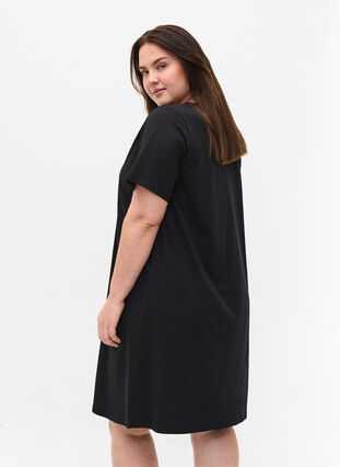 Zizzifashion Short-sleeved cotton dress with a-shape, Black, Model image number 1