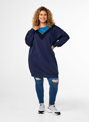 Zizzifashion Long sweatshirt with colourblock, Navy B. Color Block, Model image number 2