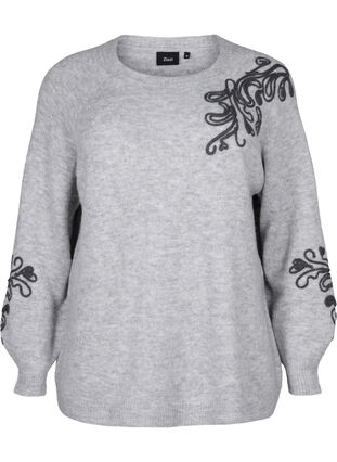 Zizzifashion Knitted blouse with decorative pattern, Light Grey Melange, Packshot image number 0