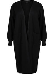 Long knitted cardigan with pockets, Black, Packshot