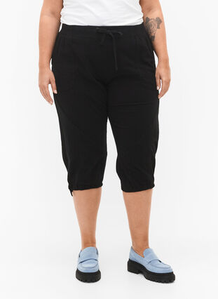 Zizzifashion Cotton Capri trousers , Black, Model image number 2