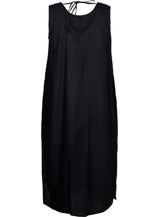 Zizzifashion Sleeveless cotton blend dress with linen, Black, Packshot image number 1