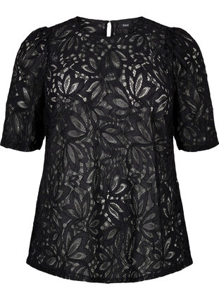 Zizzifashion Lace blouse with short sleeves, Black, Packshot image number 0