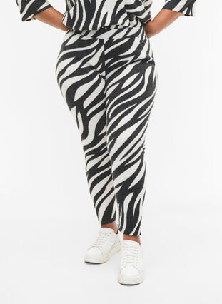 Zizzifashion Leggings with zebra print, White Zebra, Model image number 2