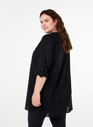 Zizzifashion Cotton tunic with 3/4 sleeves, Black, Model image number 1