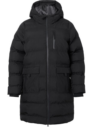 Zizzifashion Puffer coat with hood and pockets, Black, Packshot image number 0