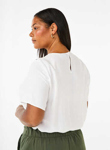 Zizzifashion Short-sleeved viscose blouse with lace detail, Bright White, Model image number 1