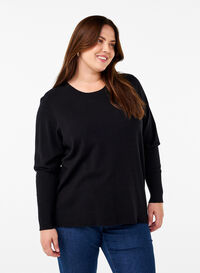 FLASH - Knitted blouse with a round neck, Black, Model