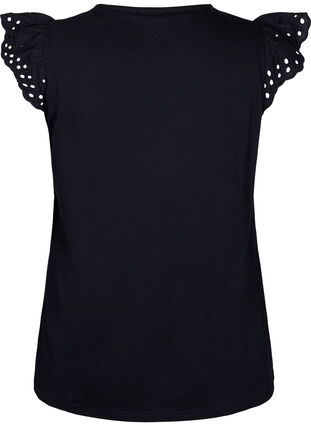Zizzifashion Organic cotton T-shirt with broderie anglaise, Black, Packshot image number 1