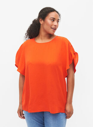 Zizzifashion Short-sleeved blouse with wrinkles, Orange.com, Model image number 0