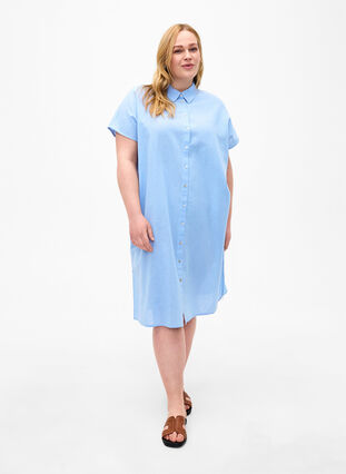 Zizzifashion Long shirt in cotton blend with linen, Serenity, Model image number 4