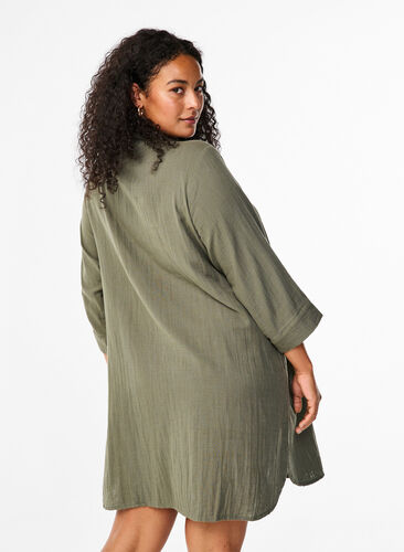 Zizzifashion Long shirt in cotton muslin, Thyme, Model image number 1