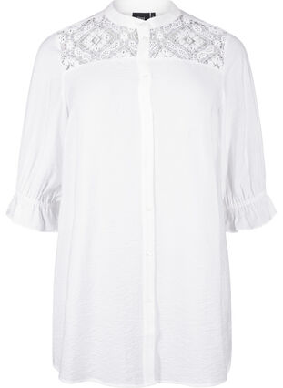 Zizzifashion Long viscose shirt with lace detail, Bright White, Packshot image number 0