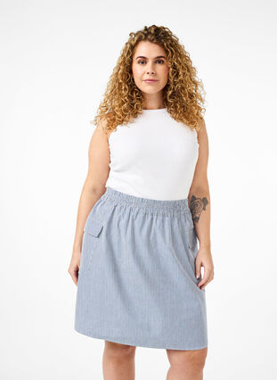 Zizzifashion Short cotton skirt with elasticated waistband, Nebulas B. W. Stripe, Model image number 0