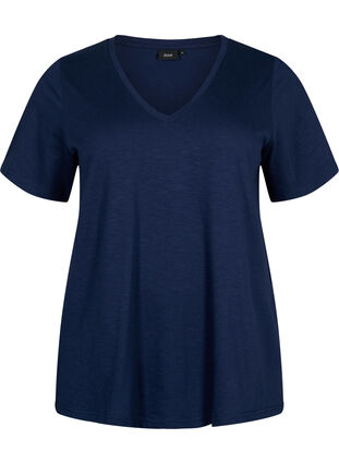 Zizzifashion Short sleeve basic t-shirt with v-neck, Navy Blazer, Packshot image number 0