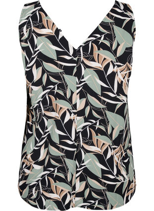 Zizzifashion Printed top with V-neck, Black w. Gr.Leaf AOP, Packshot image number 1