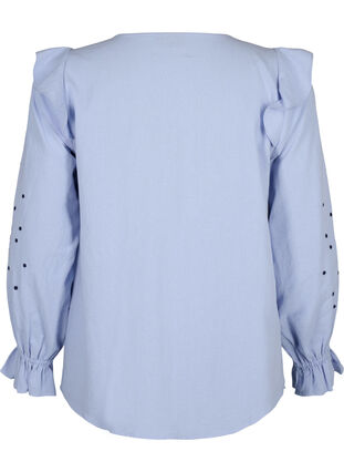 Zizzifashion Cotton blouse with embroidery and ruffles, Ch. Blue w. Navy, Packshot image number 1