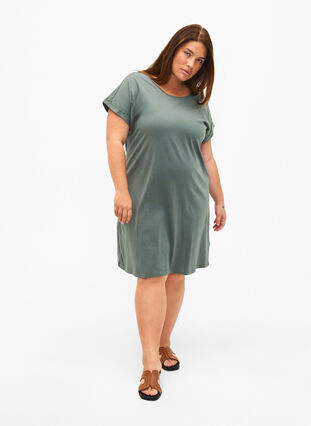 Zizzifashion 2-pack cotton dress with short sleeves, Balsam Green/Black, Model image number 2